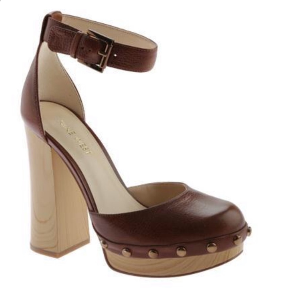 Nine West Brown Leather and Wood Platform